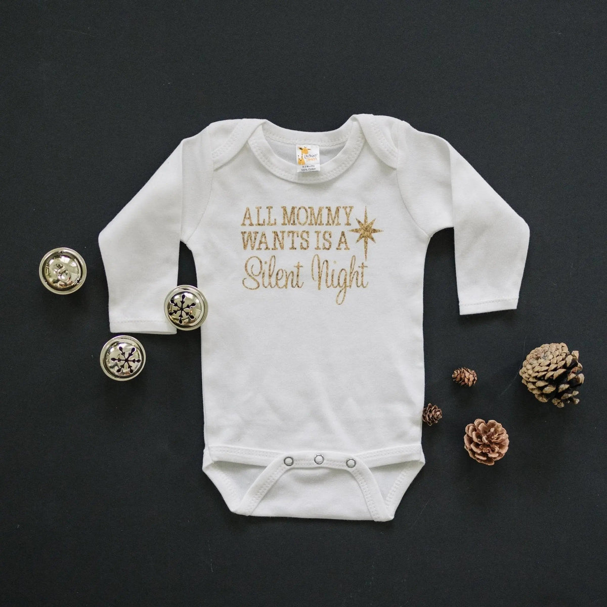 Gold Christmas Baby Tshirt - Newborn Baby Gift - Silent Night Gold Baby Outfit by Joyful Moose