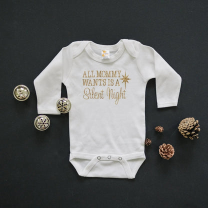 Gold Christmas Baby Tshirt - Newborn Baby Gift - Silent Night Gold Baby Outfit by Joyful Moose