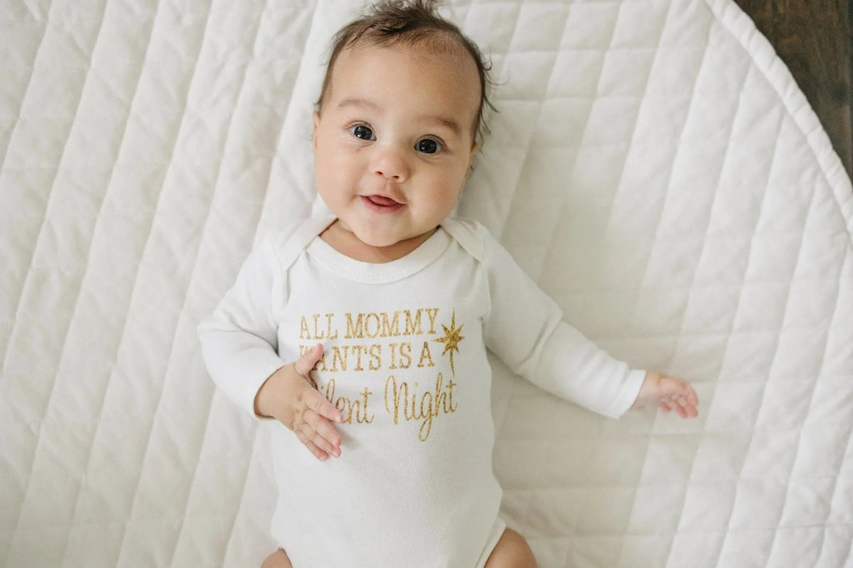 Gold Christmas Baby Tshirt - Newborn Baby Gift - Silent Night Gold Baby Outfit by Joyful Moose