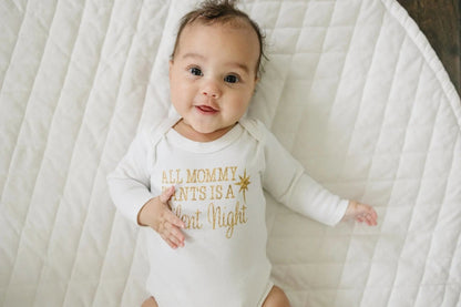 Gold Christmas Baby Tshirt - Newborn Baby Gift - Silent Night Gold Baby Outfit by Joyful Moose