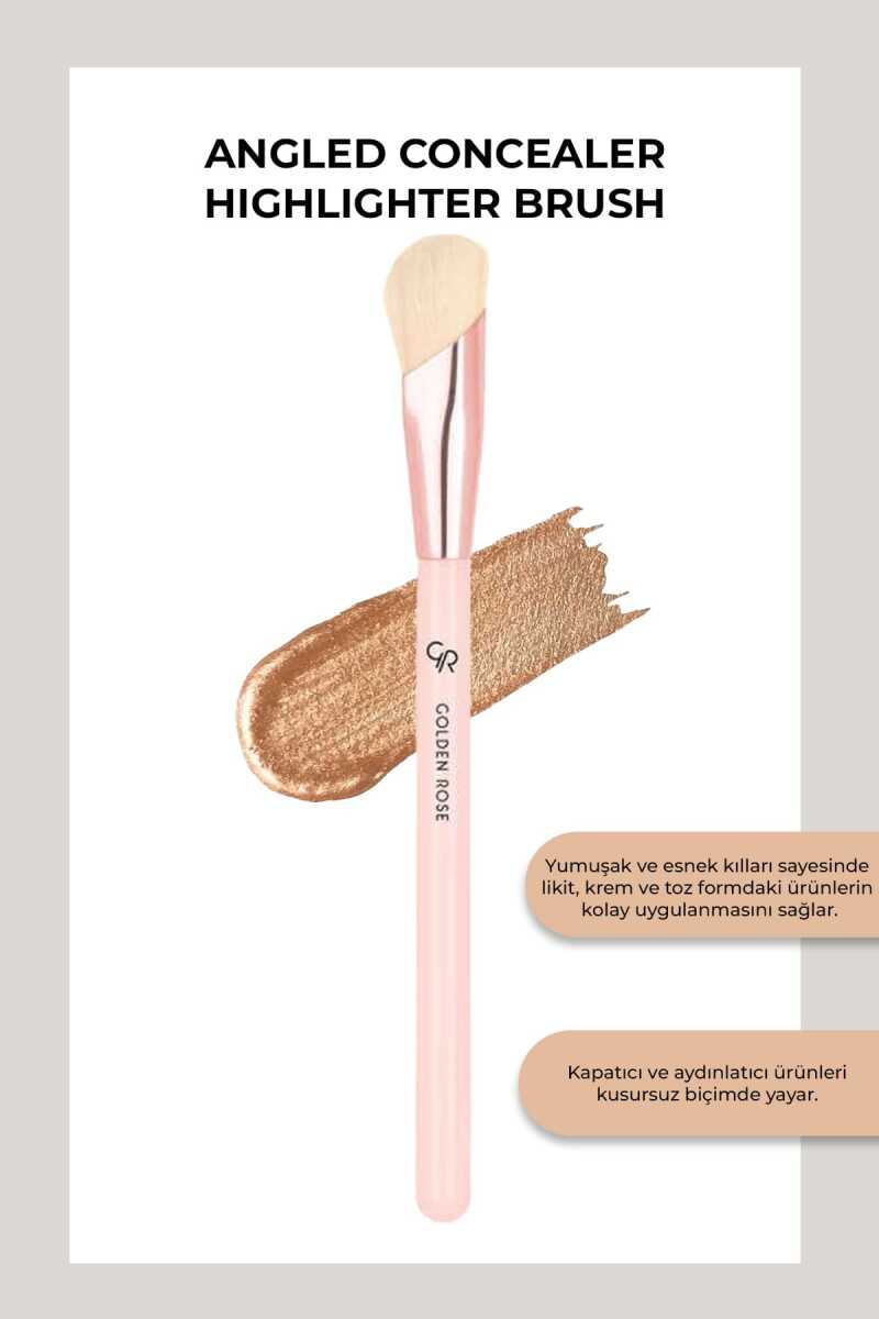 Golden Rose Angled Concealer & Highlighter Brush for Flawless Blending by Beauty Care Bag