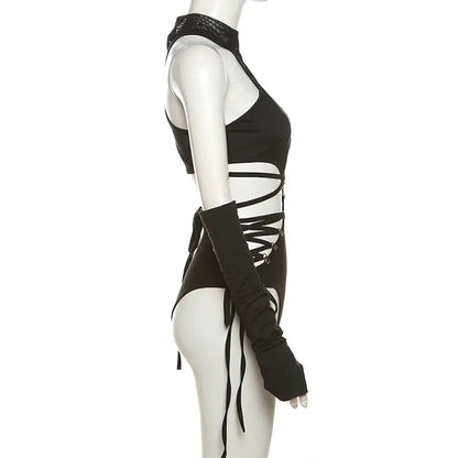 Gothic Techwear Hollow-Out BodysuitBodysuitsTorqelo.com
