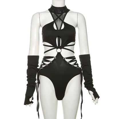 Gothic Techwear Hollow-Out BodysuitBodysuitsTorqelo.com
