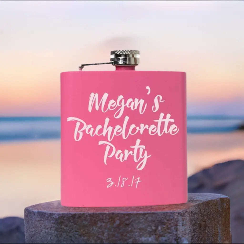 Bachelorette Party Pink Flask - Personalized bachelorette party favors Custom gifts supplies by Joyful Moose