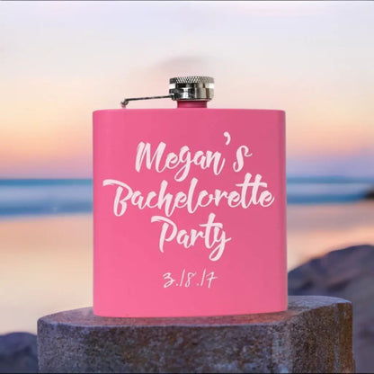 Bachelorette Party Pink Flask - Personalized bachelorette party favors Custom gifts supplies by Joyful Moose