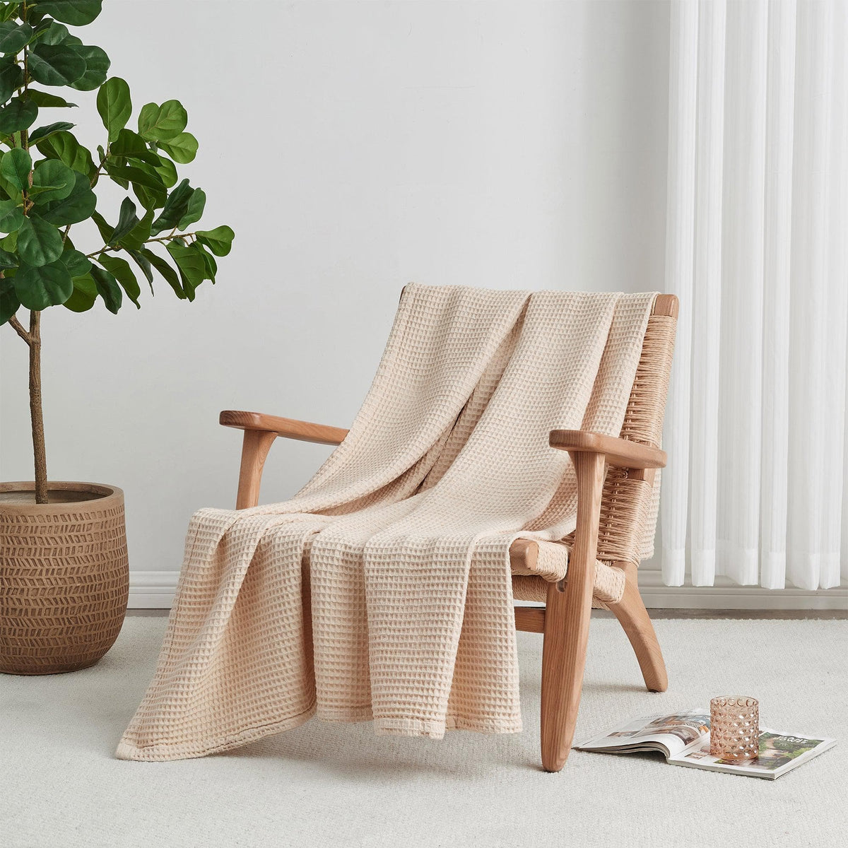 100% Cotton Waffle Weave Blanket - Mikala Collection by Great Bay Home