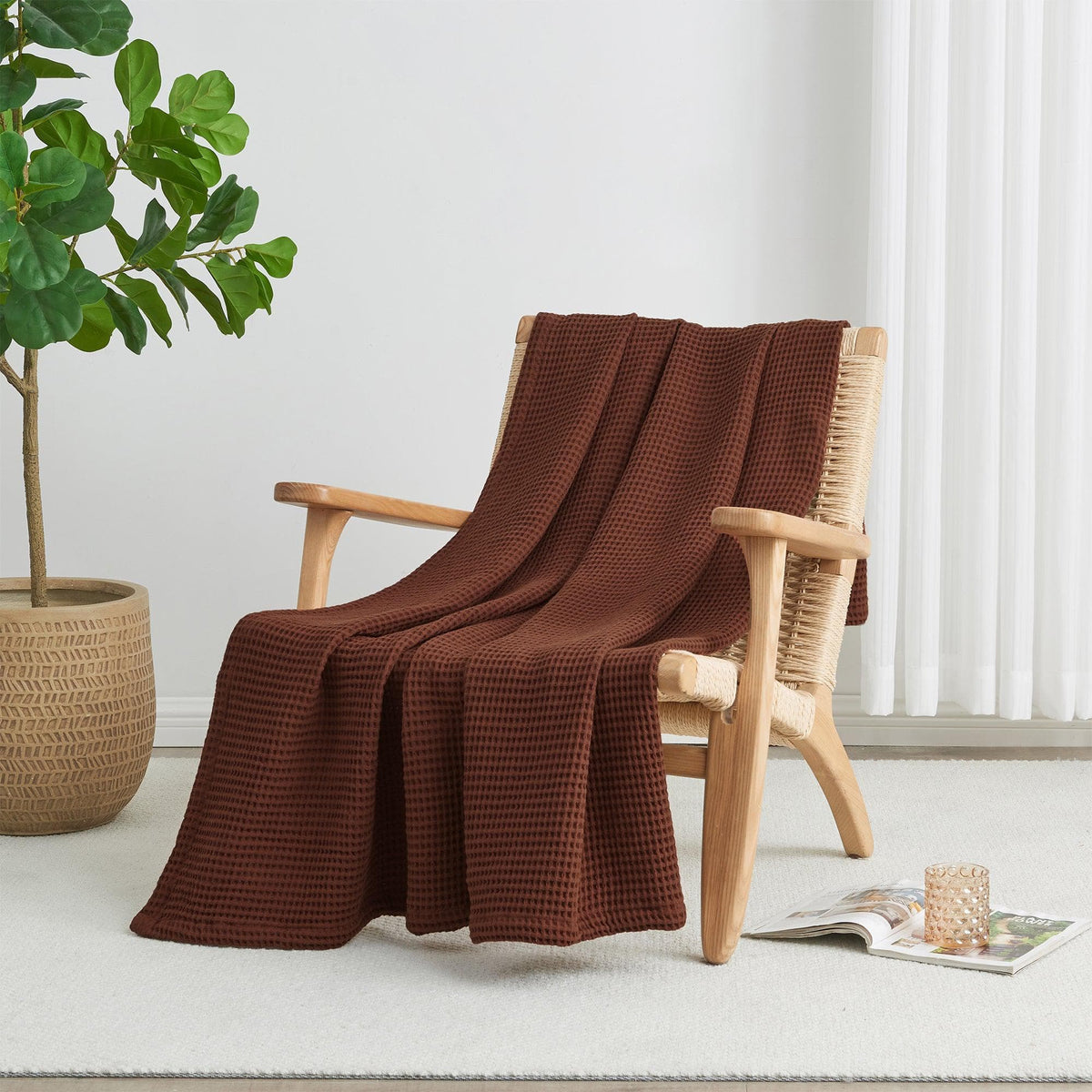 100% Cotton Waffle Weave Blanket - Mikala Collection by Great Bay Home
