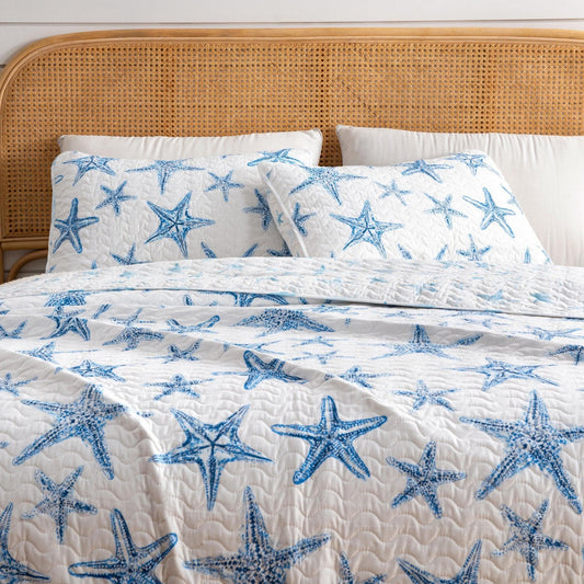 Blue Seashell Coastal Quilt Set - Trinidad Collection by Great Bay Home