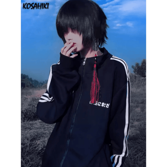 Grunge Streetwear Zipper HoodieWomen's HoodiesTorqelo.com