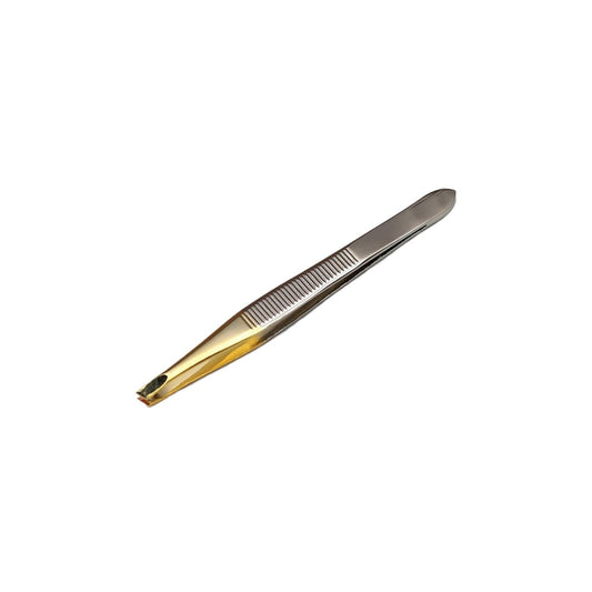 Trina Slanted Tip Partially Gold-Plated Tweezers 005 - Precision Grooming Tool for Effective Hair Removal by Beauty Care Bag