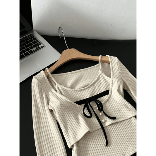Gyaru Ribbed Knit Sweater TopWomen's SweatersTorqelo.com