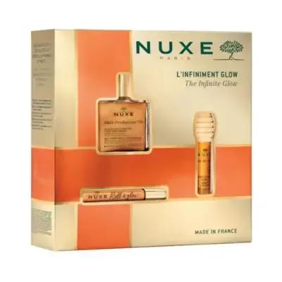 Nuxe Infinite Glow: Skincare Gift Set - Hydrating Dry Oil, Lip Balm & Radiance Enhancer | Nuxe Huile Prodigieuse & Reve de Miel Included by Beauty Care Bag