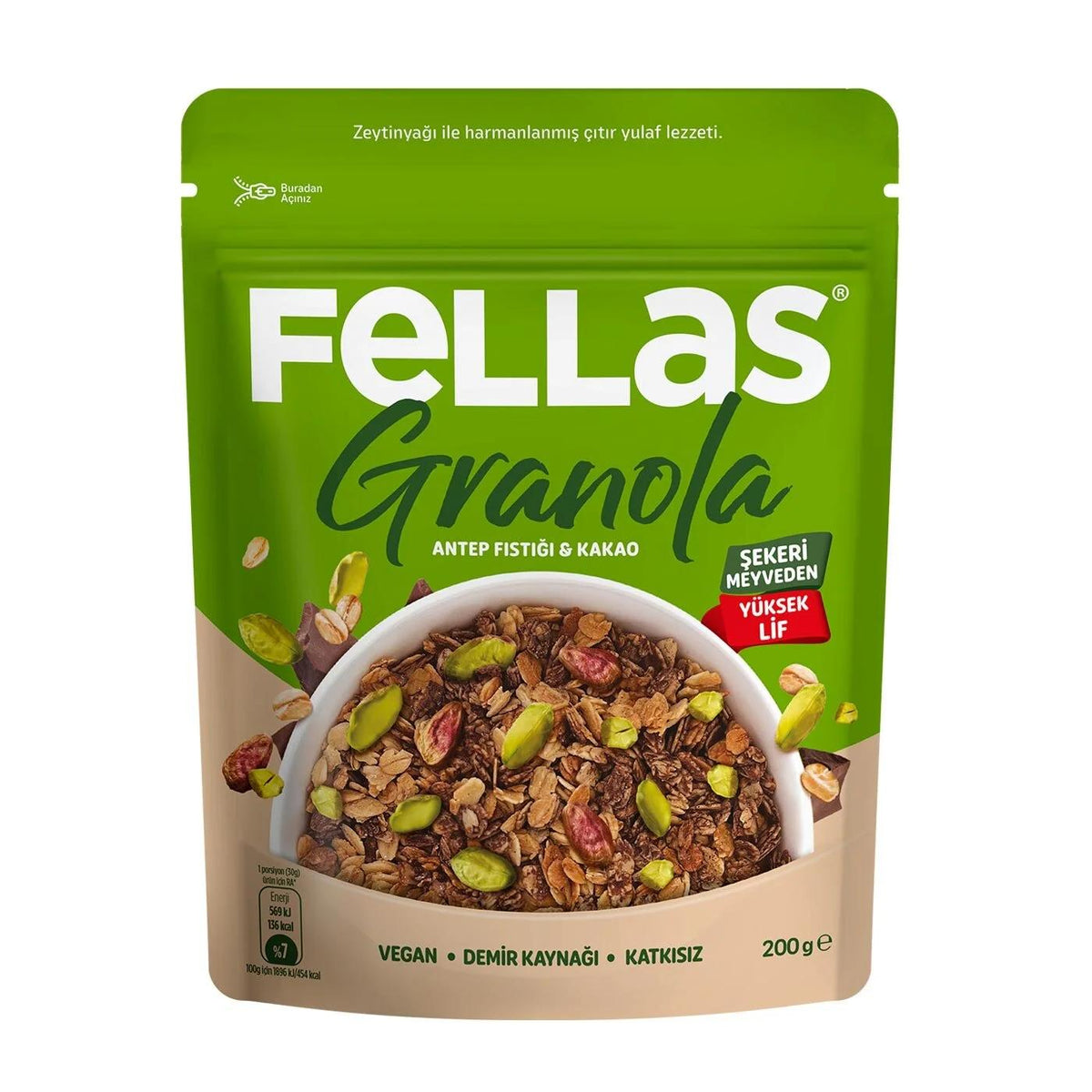 Fellas Pistachio & Cocoa Crunchy High Fiber Granola 200g by Beauty Care Bag
