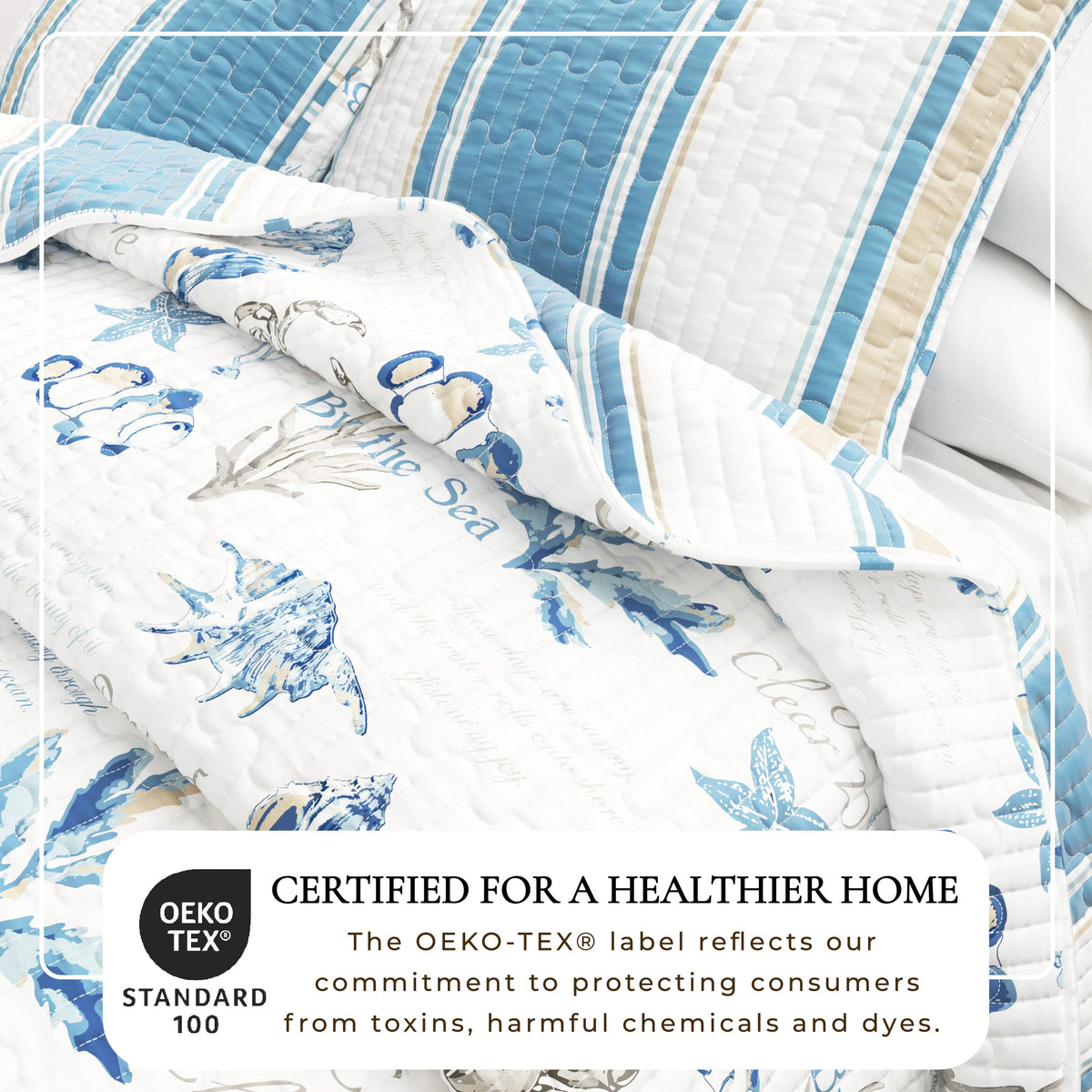 Stripe & Ocean Story Coastal Quilt Set - New Castle Collection by Great Bay Home
