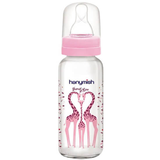 Hanymish 403 Glass Baby Bottle with Handles Pink 125 ml by Beauty Care Bag