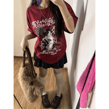 Harajuku Punk Cat Print T-ShirtT-ShirtsTorqelo.com