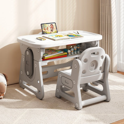 Height Adjustable Kids Table and Chair Set with Tiltable Whiteboard and Concave ShelfTorqelo.com