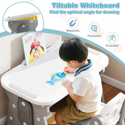 Height Adjustable Kids Table and Chair Set with Tiltable Whiteboard and Concave ShelfTorqelo.com