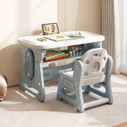Height Adjustable Kids Table and Chair Set with Tiltable Whiteboard and Concave ShelfTorqelo.com