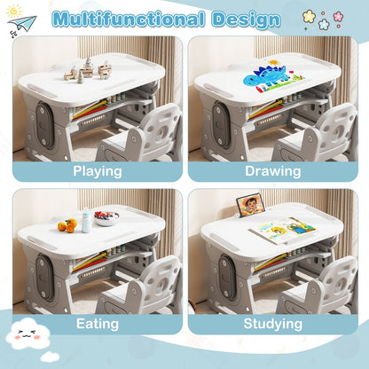 Height Adjustable Kids Table and Chair Set with Tiltable Whiteboard and Concave ShelfTorqelo.com