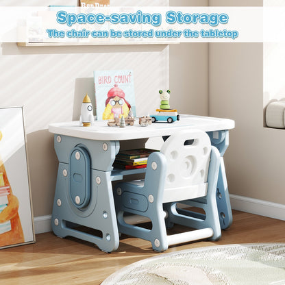 Height Adjustable Kids Table and Chair Set with Tiltable Whiteboard and Concave ShelfTorqelo.com