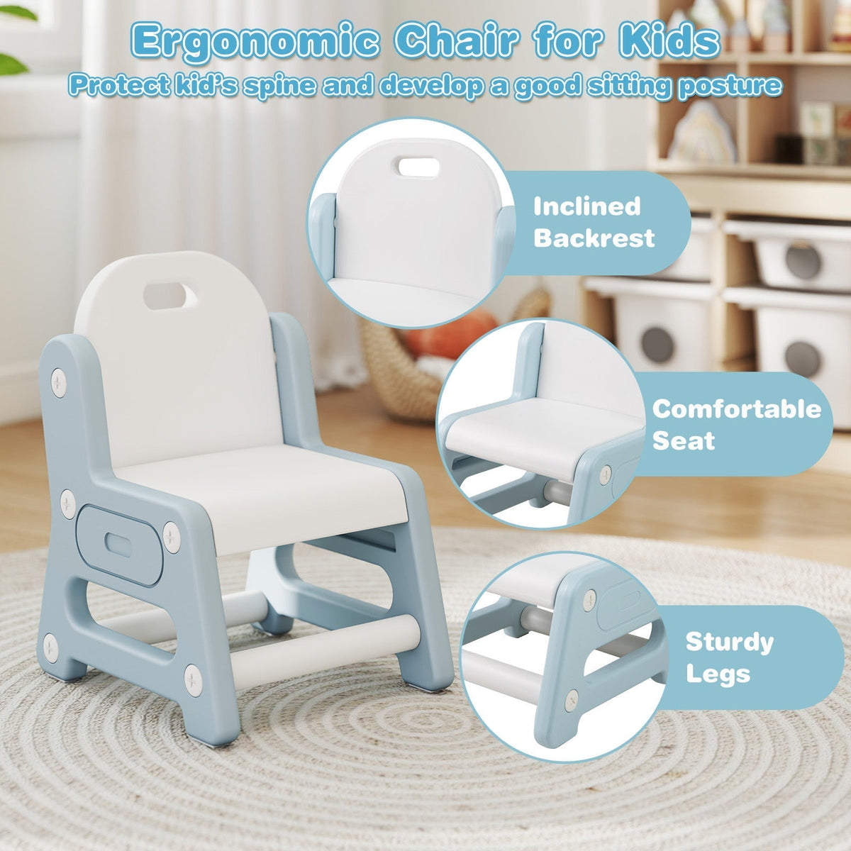Height Adjustable Kids Table and Chair Set with Tiltable Whiteboard and Concave ShelfTorqelo.com