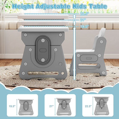 Height Adjustable Kids Table and Chair Set with Tiltable Whiteboard and Concave ShelfTorqelo.com
