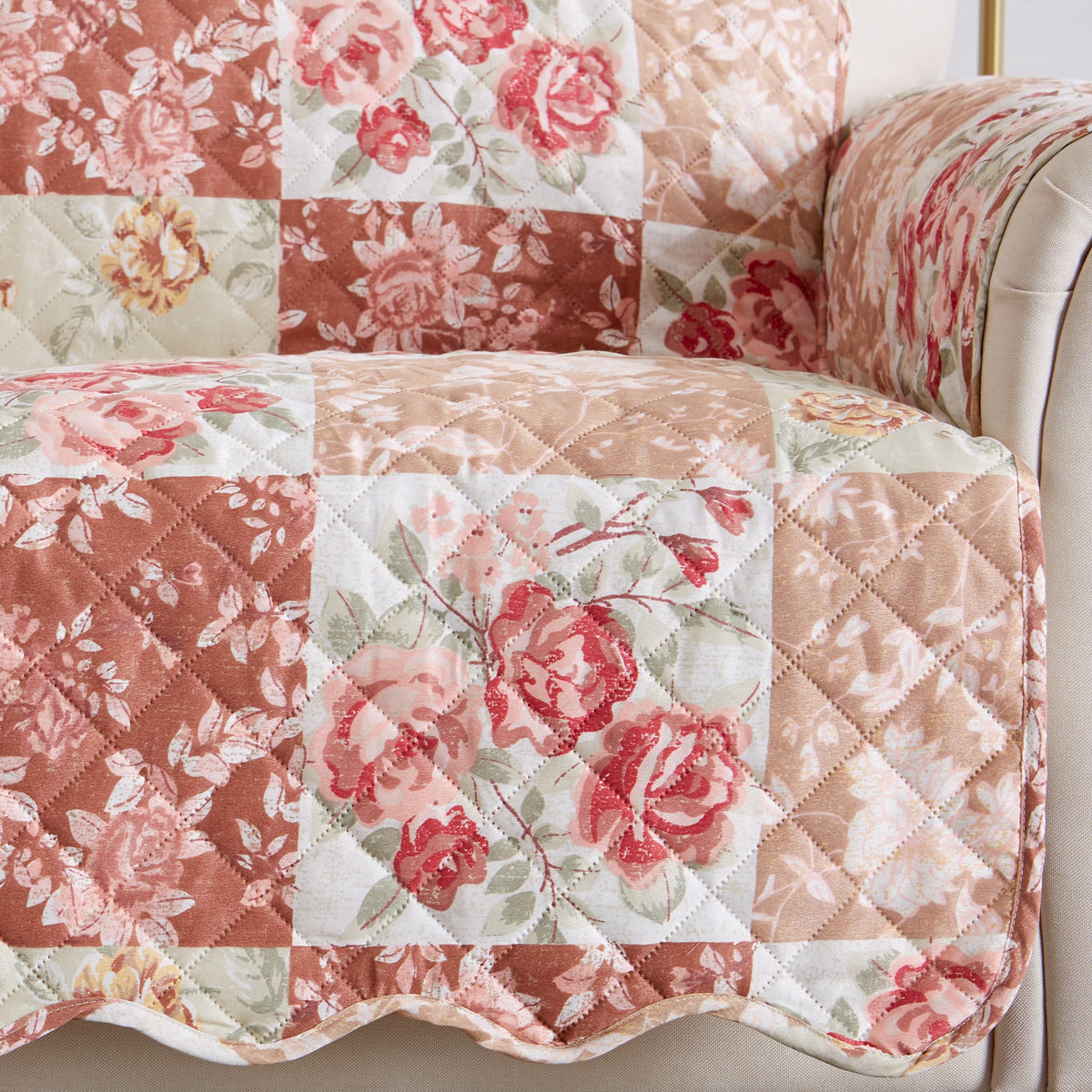 Reversible Floral Patchwork Furniture Protector - Maribel Collection by Great Bay Home