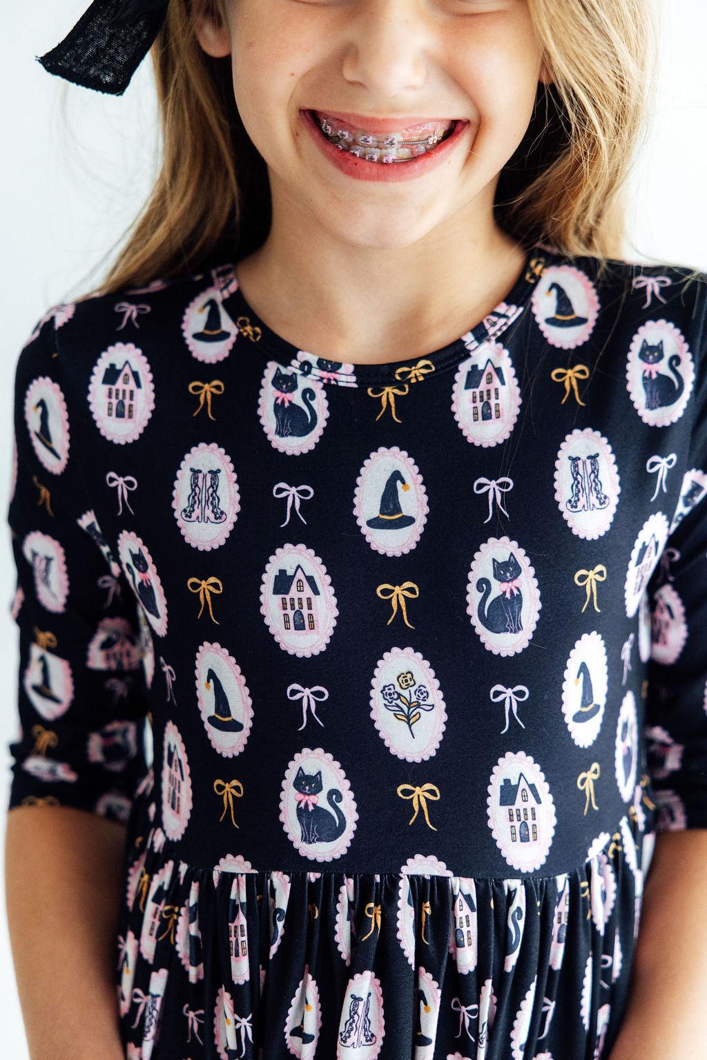 Hocus Pocus 3/4 Sleeve Pocket Twirl DressTwirl Dress - 3/4 - PocketTorqelo.com