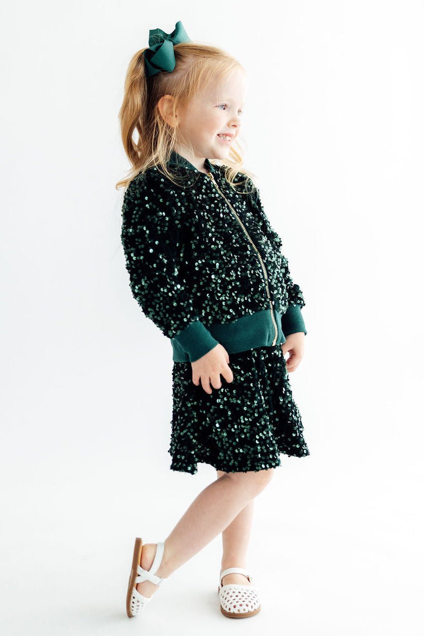 Hunter Green Velvet Sequin Twirl SkortSequin SkortTorqelo.com