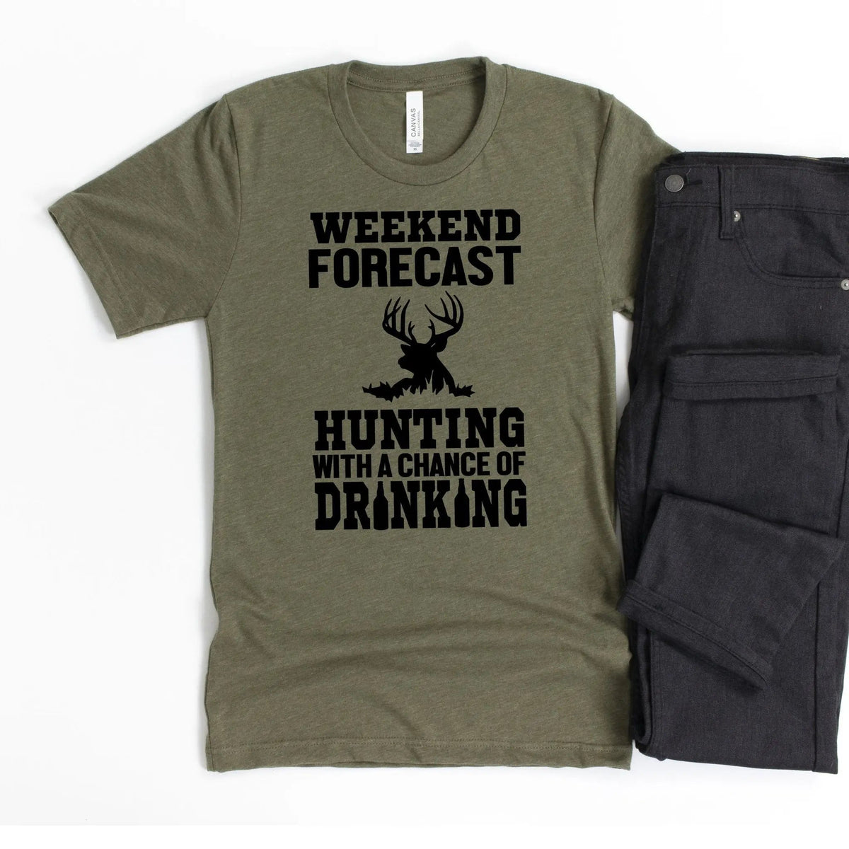 Hunting Gift for Men - Hunting with a chance of Drinking T-shirt - Funny Mens Shirt by Joyful Moose