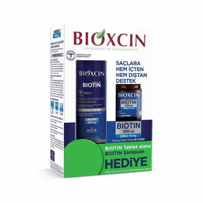 Bioxcin Biotin Supplement and Shampoo Set for Hair Loss Treatment and Hair Health Support by Beauty Care Bag
