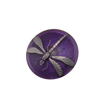 Czech Glass Purple Dragonfly Button 40mm - Antique Silver Dragonfly Design by Continental Bead Suppliers