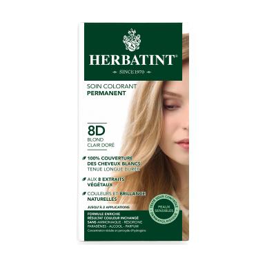 Herbatint 8D Blond Clair Dore: Light Golden Blonde Hair Dye - Natural Herbal Formula, Ammonia & Paraben Free for Sensitive Scalp, Grey Coverage by Beauty Care Bag