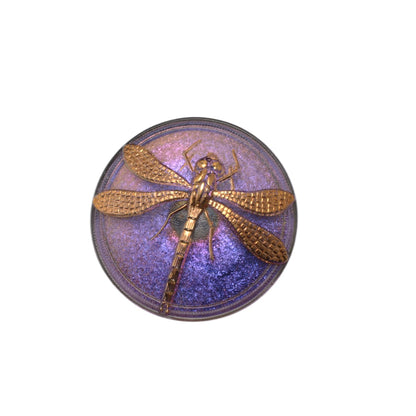 Czech Glass Dragonfly Button 40mm - Purple Iridescent with Gold Dragonfly Design by Continental Bead Suppliers