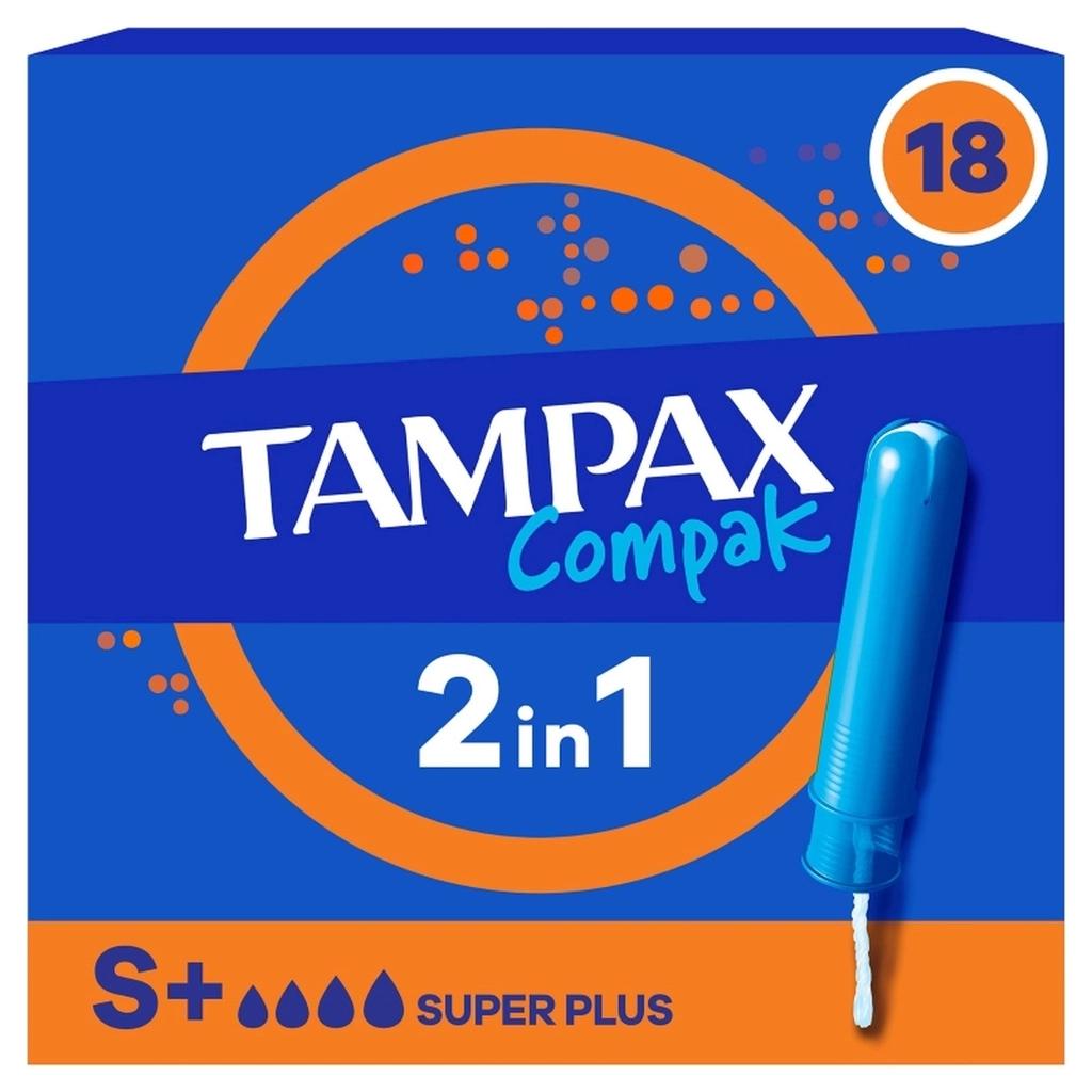 Tampax Compak Super Plus Tampons for Heavy Flow 18 Count by Beauty Care Bag