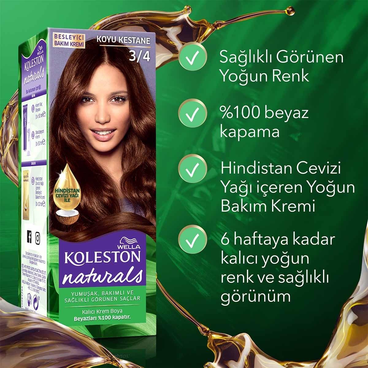 Wella Koleston Naturals Dark Brown Hair Dye - Perfect Gray Coverage & Coconut Oil Nourishment for Intense Color by Beauty Care Bag