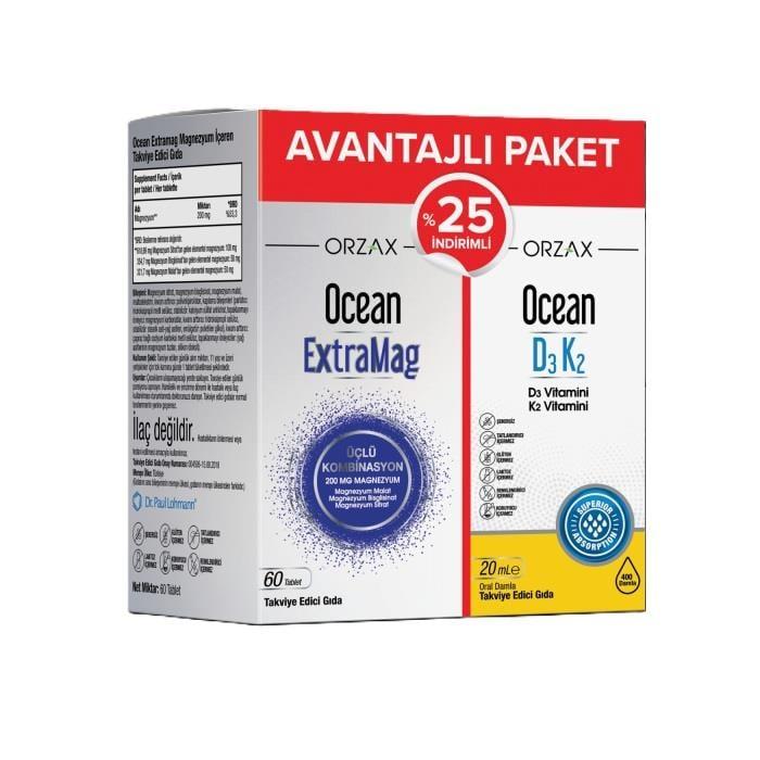 Ocean Nutrition Magnesium & Vitamin D3K2 Bundle - 60 Tablets + 20ml Liquid Drops by Beauty Care Bag