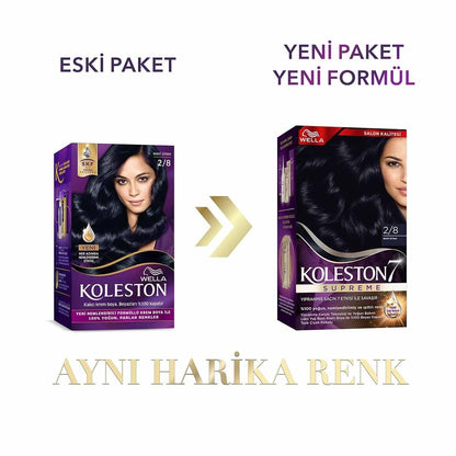 Wella Koleston Supreme Blue Black Hair Dye 2/8: Intense Color, Gray Coverage & Conditioning - At-Home Permanent Hair Color Kit by Beauty Care Bag