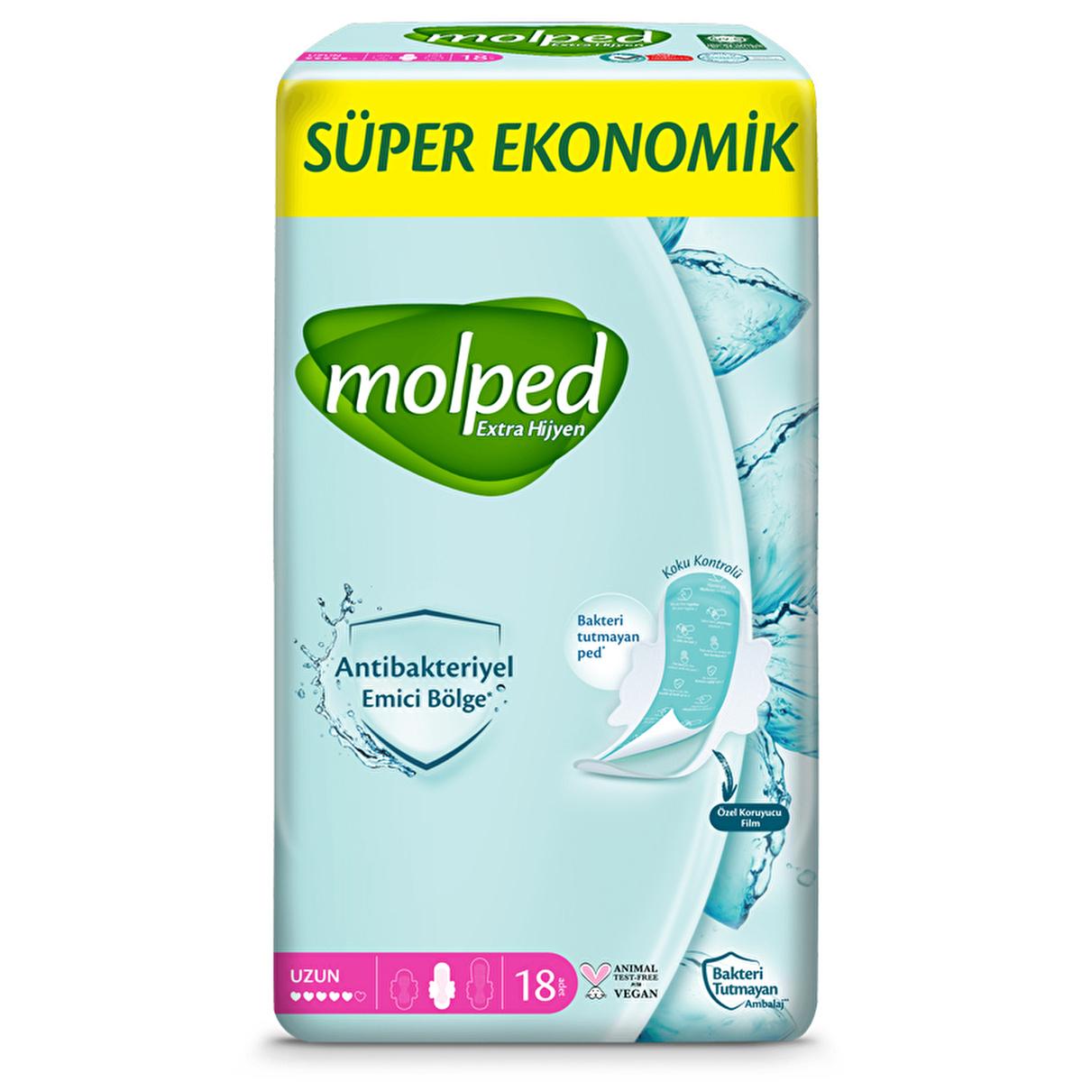 Molped: Extra Hygiene Antibacterial Long Sanitary Pads - Ultimate Odor Control & Protection, Ultra Thin Feminine Hygiene Pads, 18 Count by Beauty Care Bag