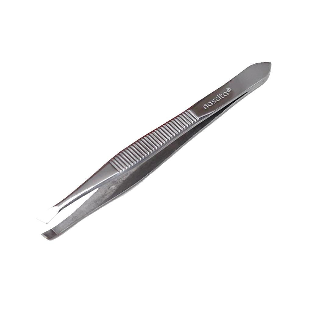 Nascita Chrome Slant Tip Tweezers for Precise Grooming by Beauty Care Bag