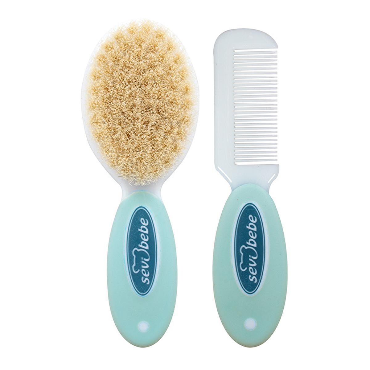 Sevi Bebe Baby Hair Brush and Comb Set - Natural Bristle, Gentle Grooming for Newborns by Beauty Care Bag