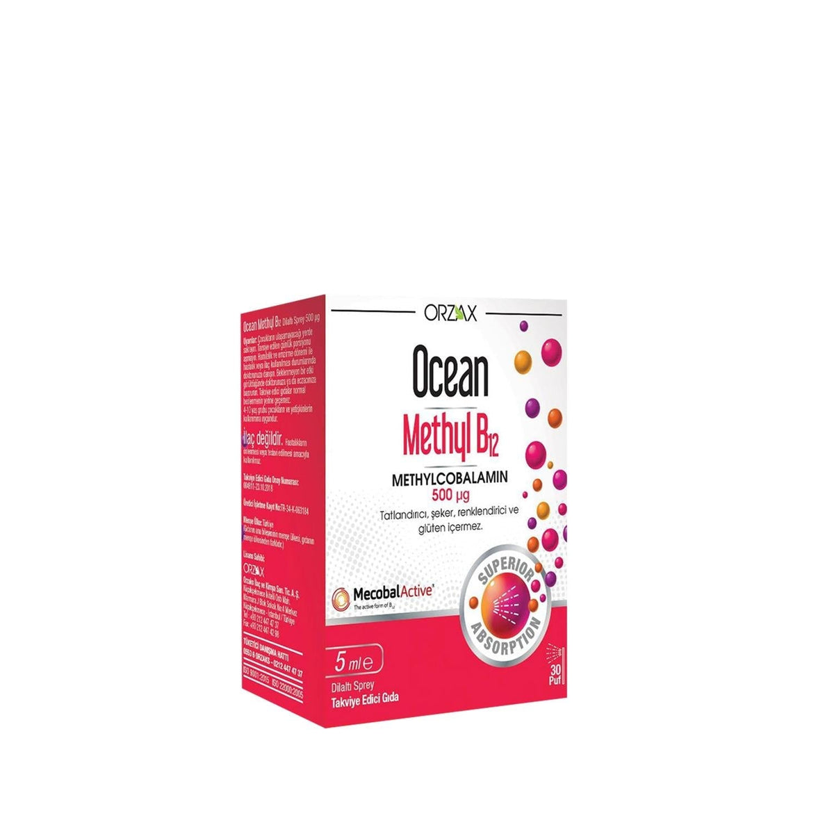 Ocean Vitamin B12 Methylcobalamin Sublingual Spray Supplement for Adults & Children - 500 mg, 5 ml by Beauty Care Bag