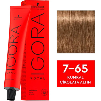 Igora Royal Permanent Color Creme 7-65 Medium Blonde Chocolate Gold 60ml by Beauty Care Bag