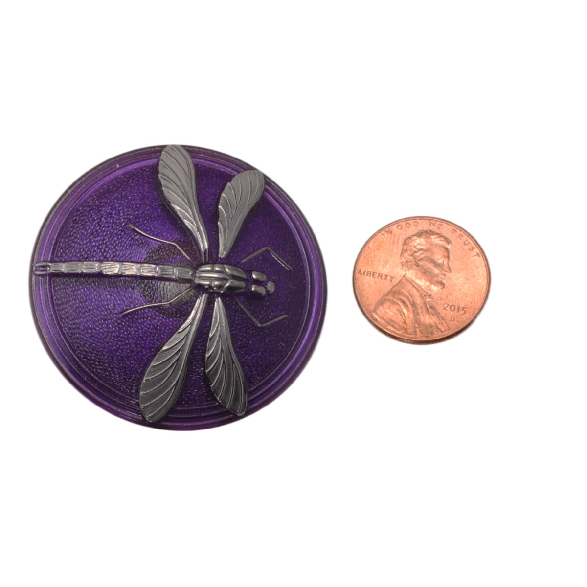 Czech Glass Purple Dragonfly Button 40mm - Antique Silver Dragonfly Design by Continental Bead Suppliers