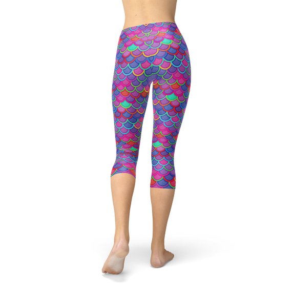 Womens Purple Pink Mermaid Capri Leggings by Maroon Sooty