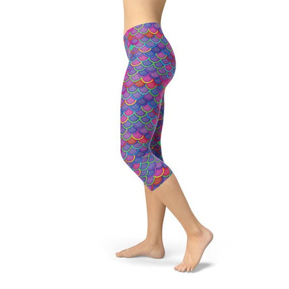 Womens Purple Pink Mermaid Capri Leggings by Maroon Sooty