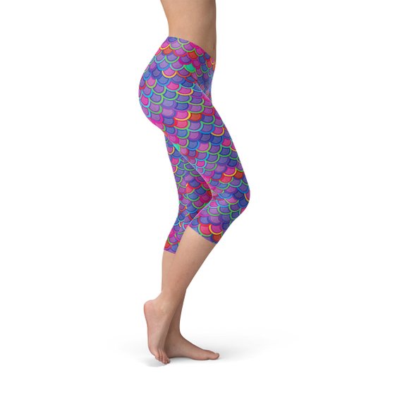 Womens Purple Pink Mermaid Capri Leggings by Maroon Sooty