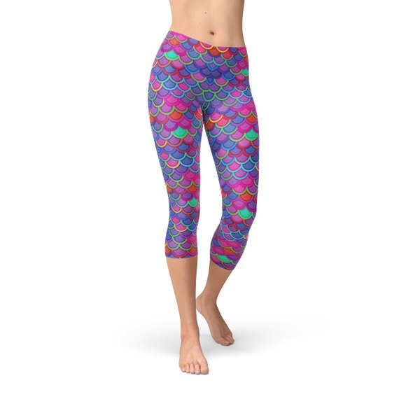 Womens Purple Pink Mermaid Capri Leggings by Maroon Sooty