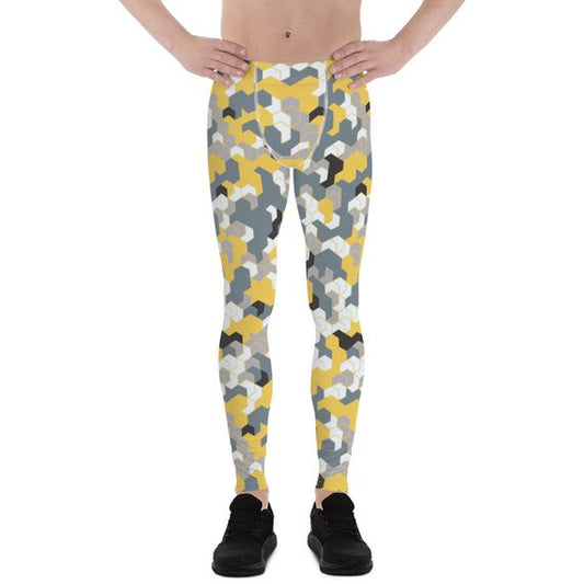 Mens Leggings - Yellow Sports Camo Leggings by Maroon Sooty